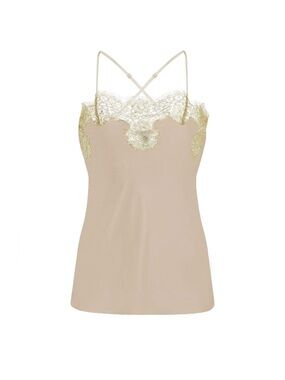 Gilda & Pearl London 100% Silk Gold Lace-Trim Cami Tank Top